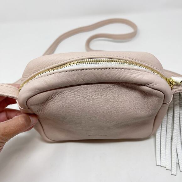 Diver Swimmer Blush Pink Leather Crossbody Bag White Tassel Zipper Made in USA - Picture 6 of 14